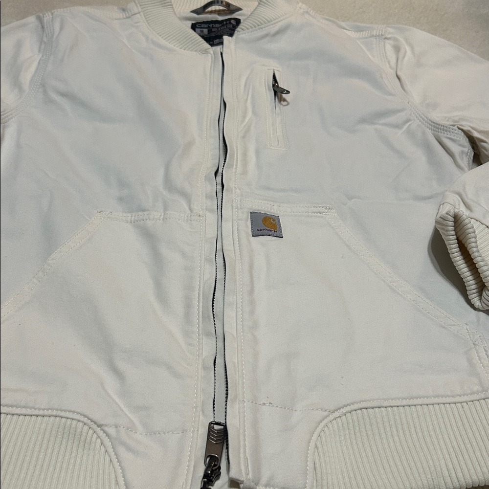 Carhartt Cream Bomber Jacket 012524-W size M Like New - Picture 2 of 8
